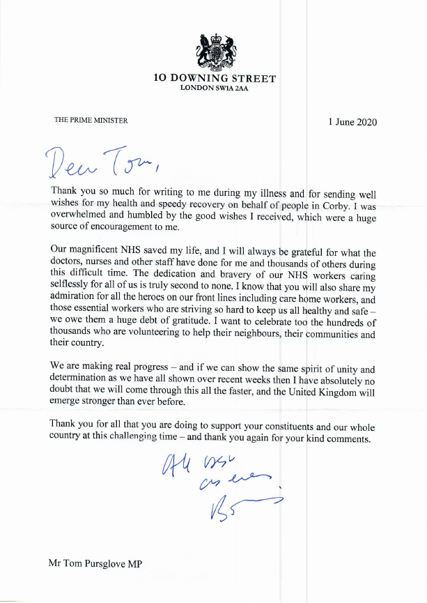 Letter From The Prime Minister Tom Pursglove Mp